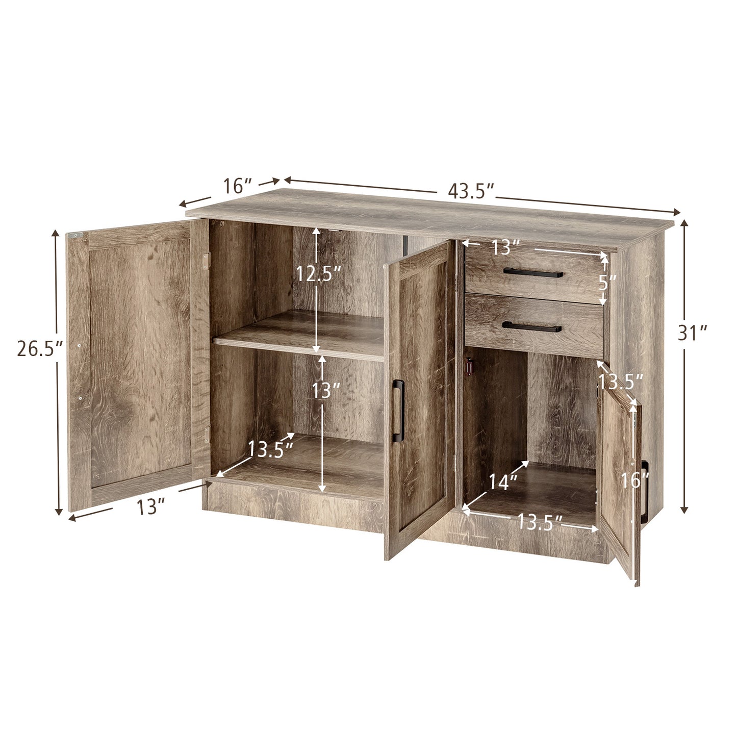 Buffet Storage Cabinet With 2 Drawers, Gray