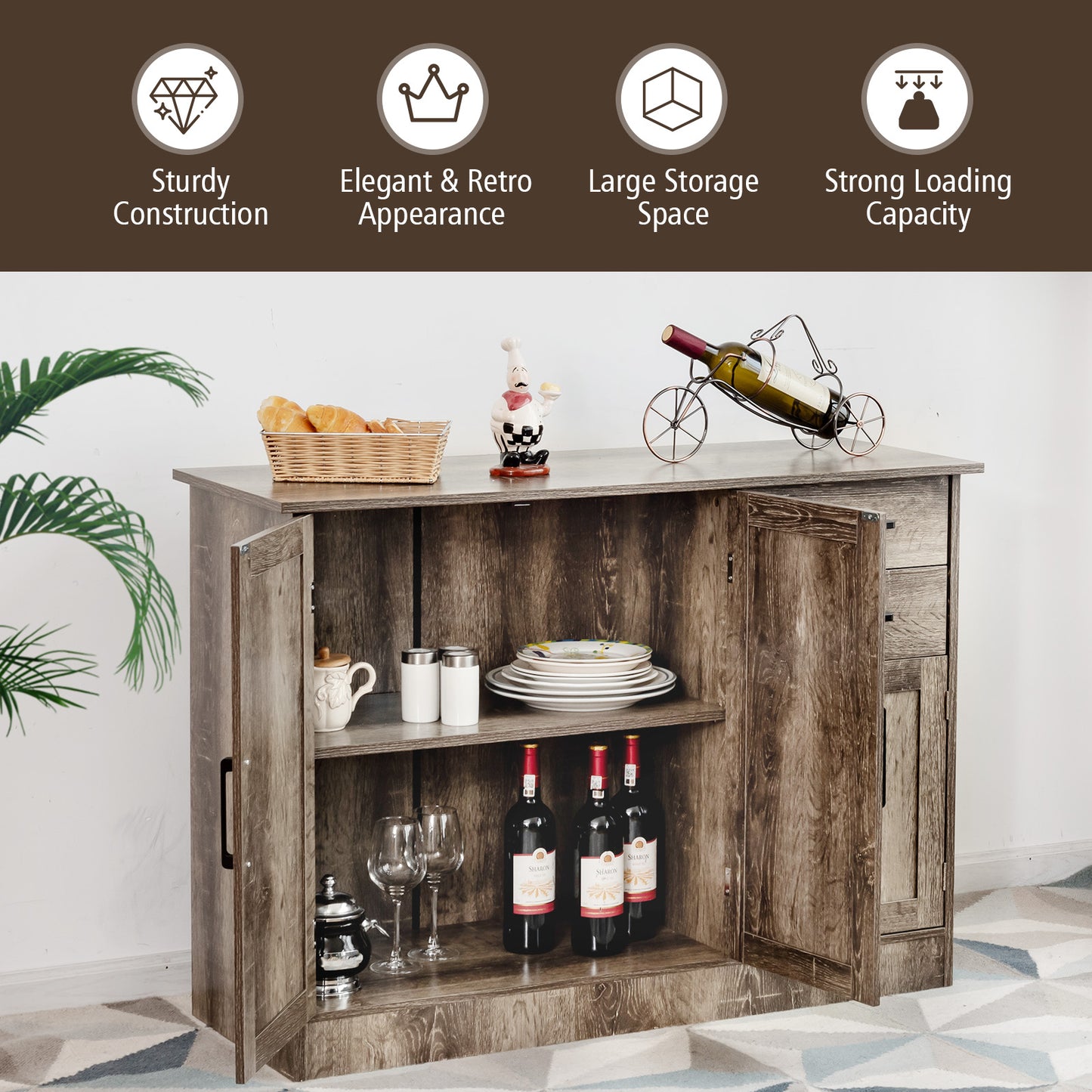 Buffet Storage Cabinet With 2 Drawers, Gray