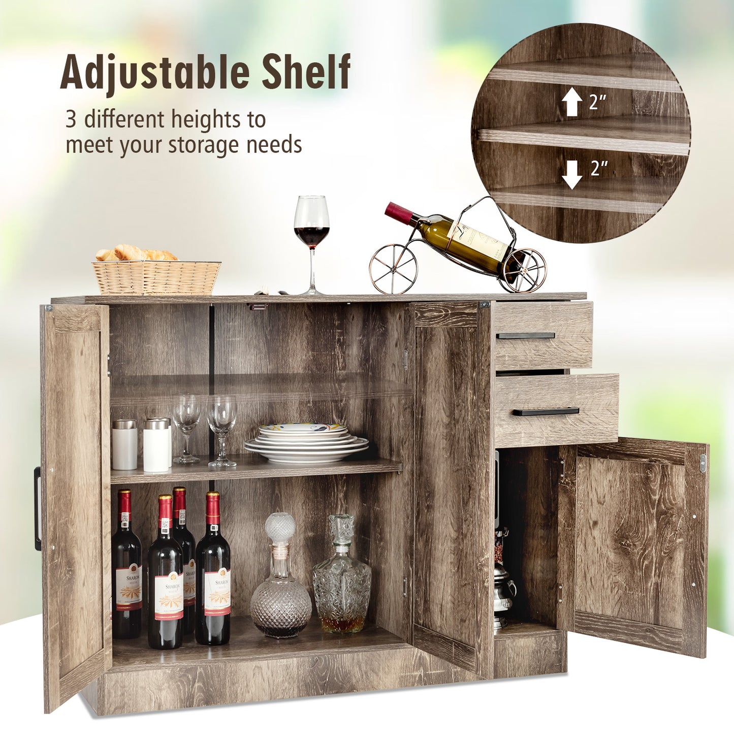 Buffet Storage Cabinet With 2 Drawers, Gray