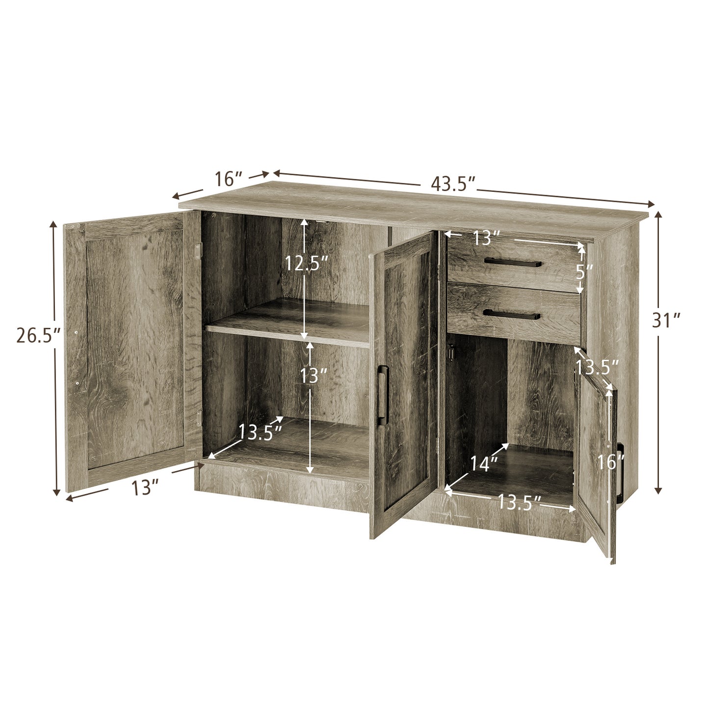 Buffet Storage Cabinet With 2 Drawers, Gray Sideboards Cabinets & Buffets at Gallery Canada
