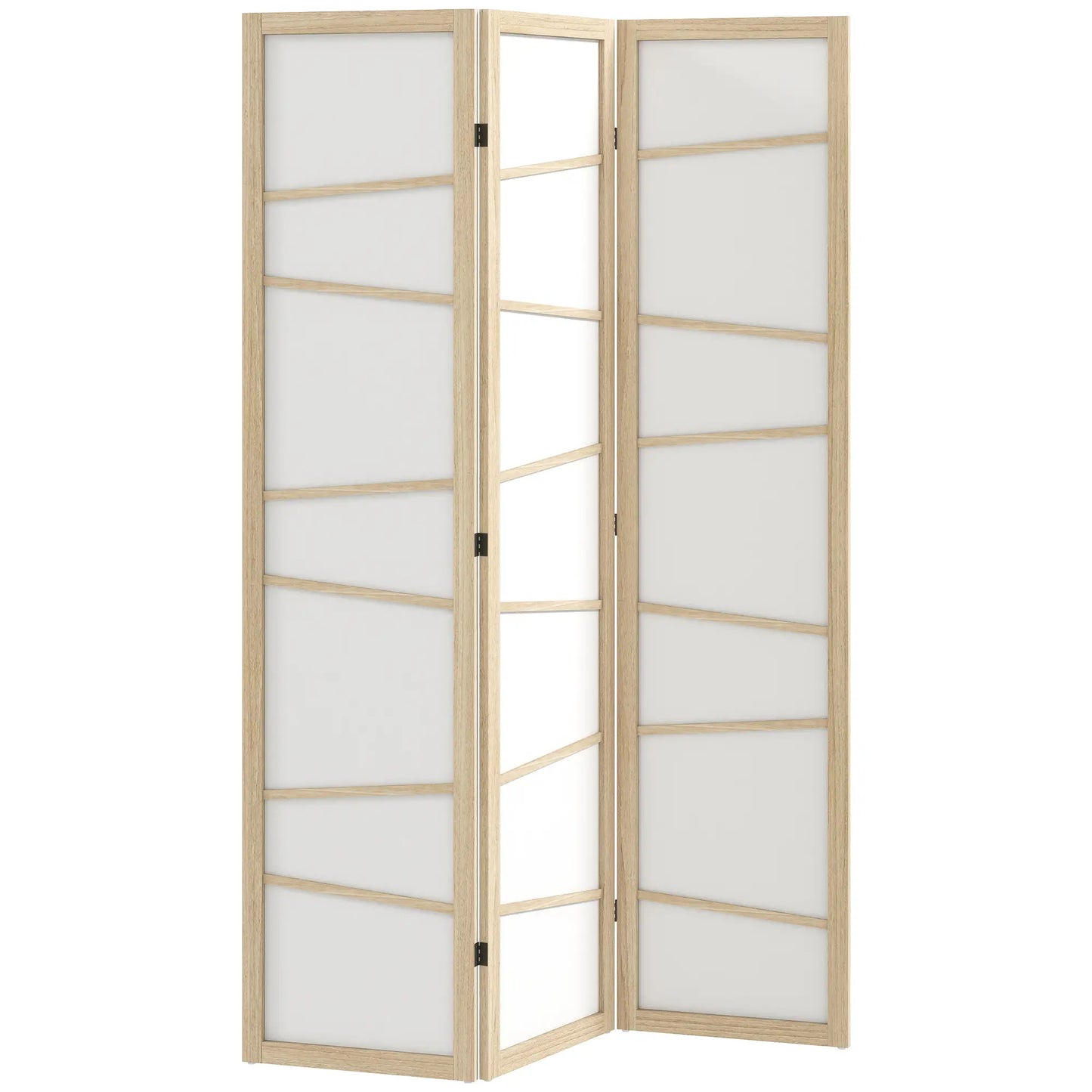 66.9" Folding Room Divider, 3 Panel Wood Frame Partition, Natural Wood Room Dividers Natural Wood, White at Gallery Canada