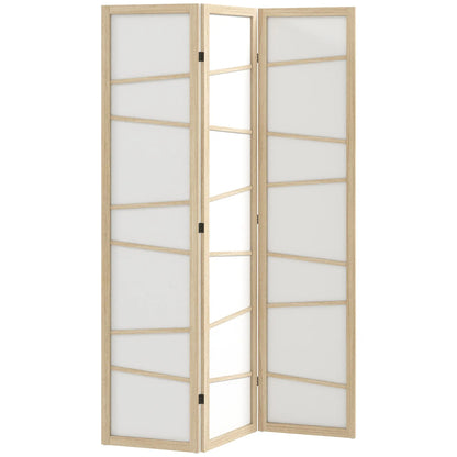 66.9" Folding Room Divider, 3 Panel Wood Frame Partition, Natural Wood Room Dividers Natural Wood, White at Gallery Canada