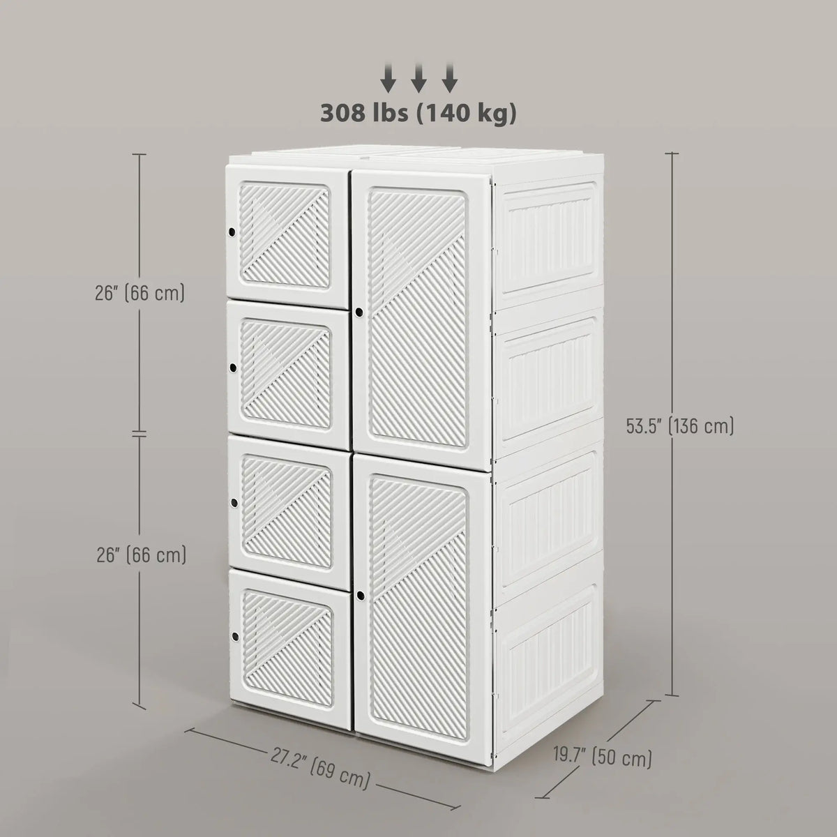 Portable Wardrobe, Foldable Clothes Organizer, 8 Compartments, Magnet Doors, White