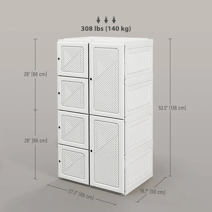 Portable Wardrobe, Foldable Clothes Organizer, 8 Compartments, Magnet Doors, White