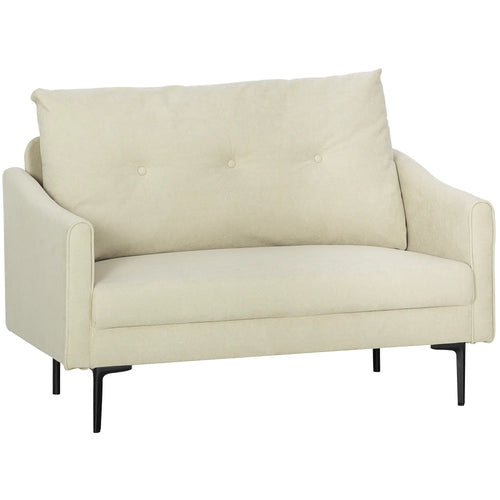 Small 2 Seater Sofa, High-Resilience Foam, Button Tufted, Cream White