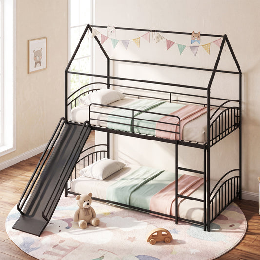Twin Over Twin Bunk Bed With Metal Slats, Black Bunk Bed Frame Black at Gallery Canada