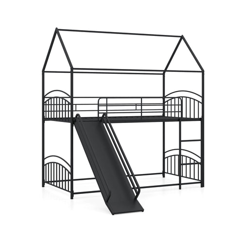 Twin Over Twin Bunk Bed With Metal Slats, Black