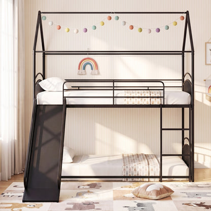 Twin Over Twin Bunk Bed With Metal Slats, Black Bunk Bed Frame at Gallery Canada