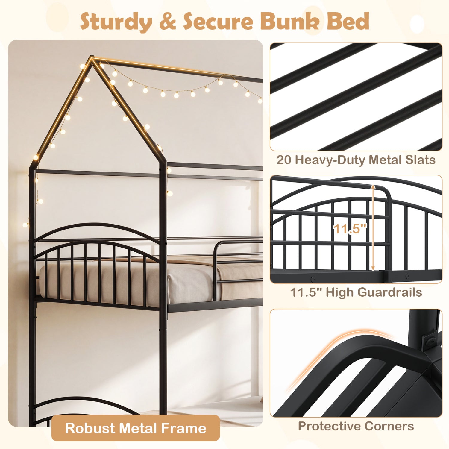 Twin Over Twin Bunk Bed With Metal Slats, Black Bunk Bed Frame at Gallery Canada