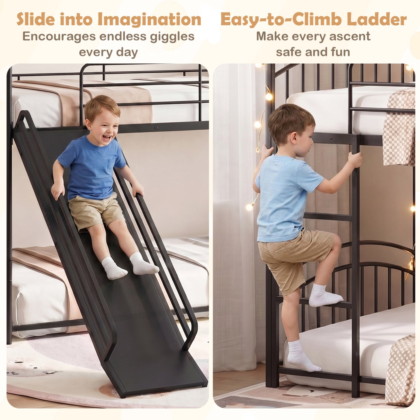 Twin Over Twin Bunk Bed With Metal Slats, Black Bunk Bed Frame at Gallery Canada