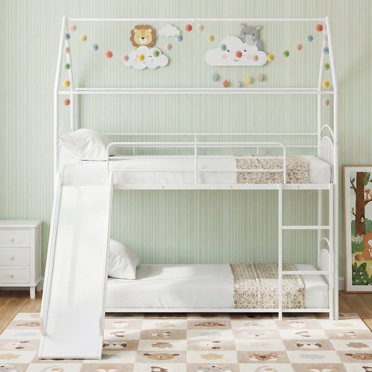 Twin Over Twin Bunk Bed with Metal Slats, White Bunk Bed Frame at Gallery Canada