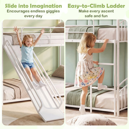 Twin Over Twin Bunk Bed with Metal Slats, White Bunk Bed Frame at Gallery Canada