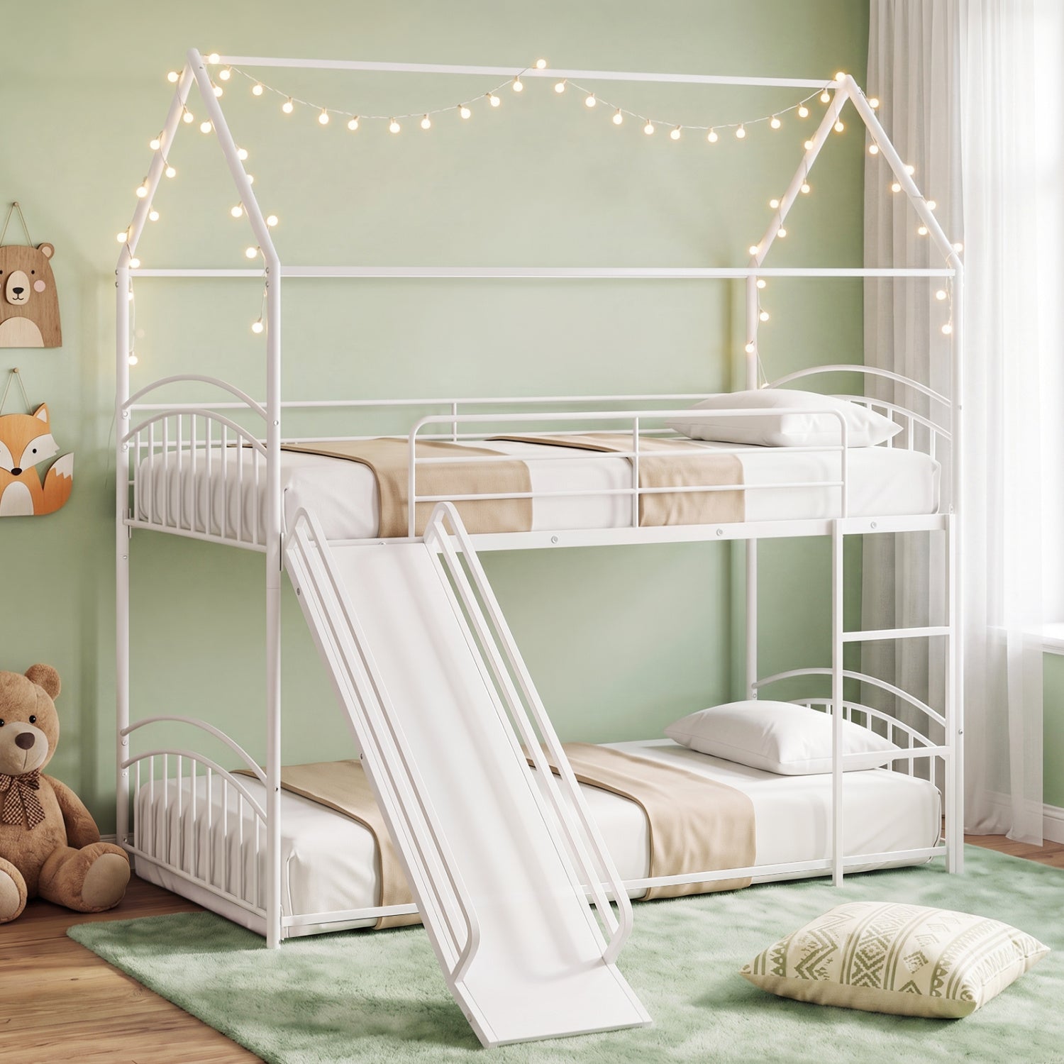 Twin Over Twin Bunk Bed with Metal Slats, White Bunk Bed Frame at Gallery Canada