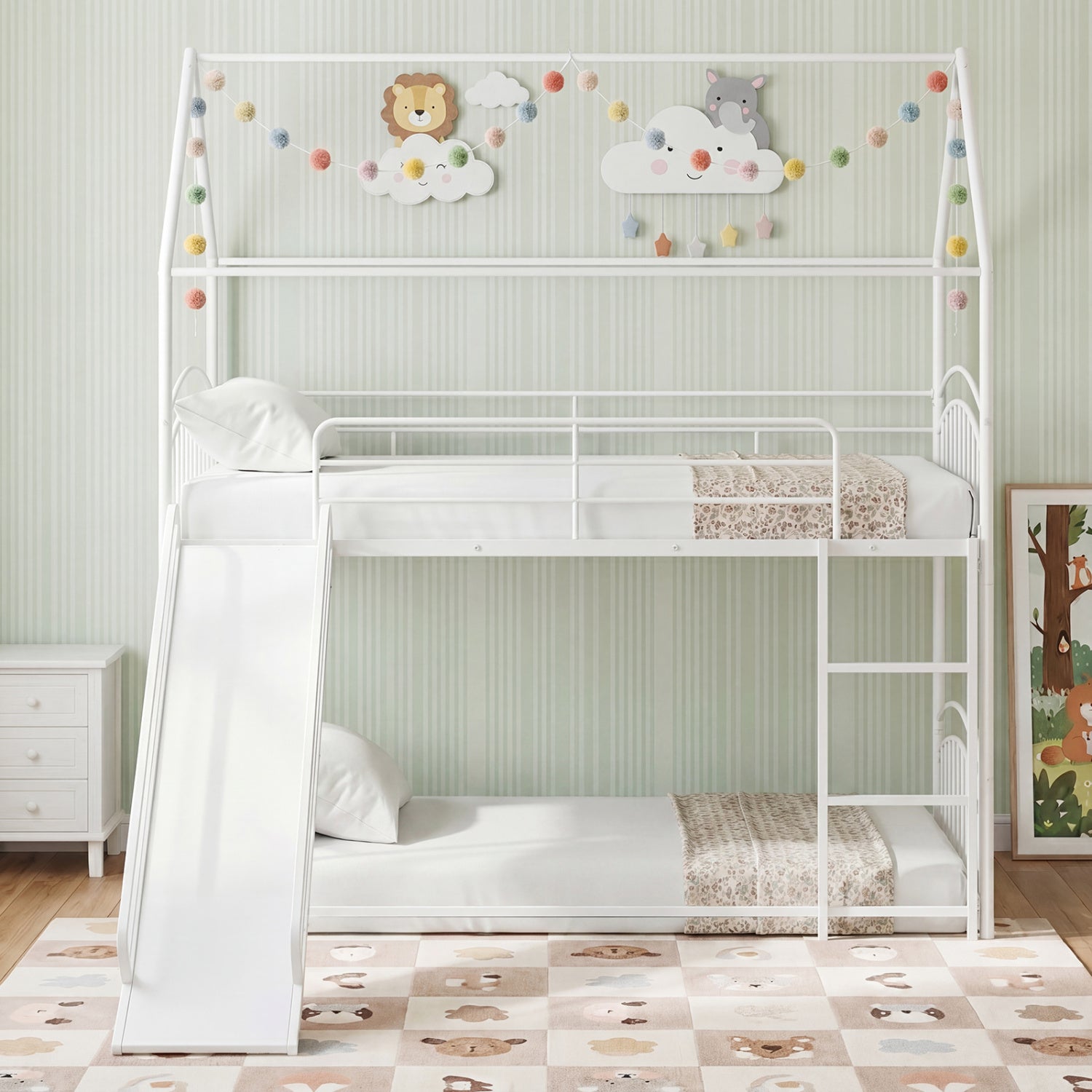 Twin Over Twin Bunk Bed with Metal Slats, White Bunk Bed Frame at Gallery Canada