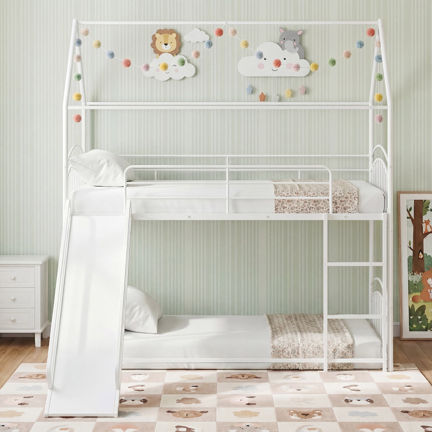 Twin Over Twin Bunk Bed with Metal Slats, White Bunk Bed Frame at Gallery Canada