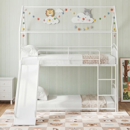 Twin Over Twin Bunk Bed with Metal Slats, White Bunk Bed Frame at Gallery Canada
