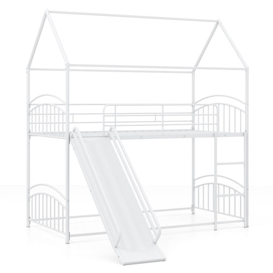 Twin Over Twin Bunk Bed with Metal Slats, White Bunk Bed Frame White at Gallery Canada