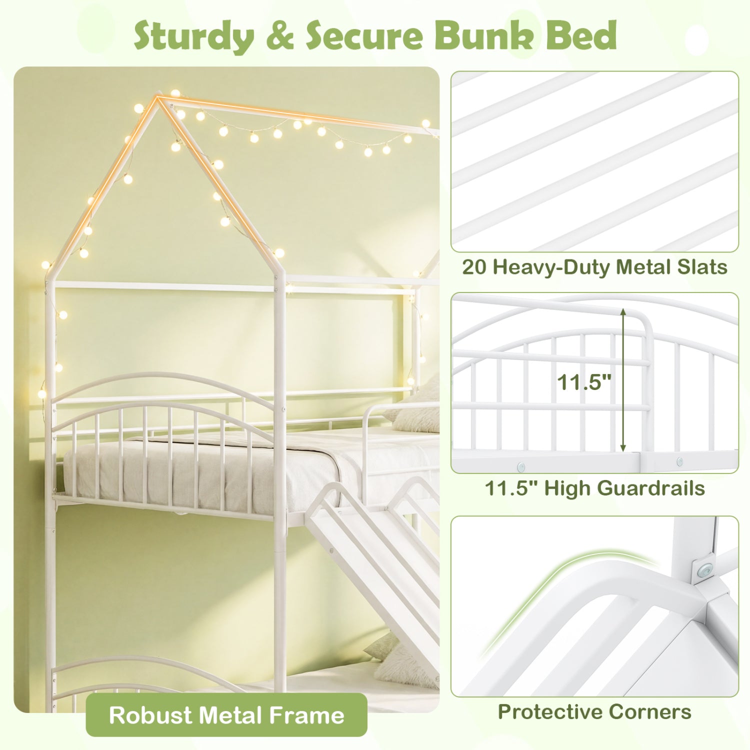 Twin Over Twin Bunk Bed with Metal Slats, White Bunk Bed Frame at Gallery Canada