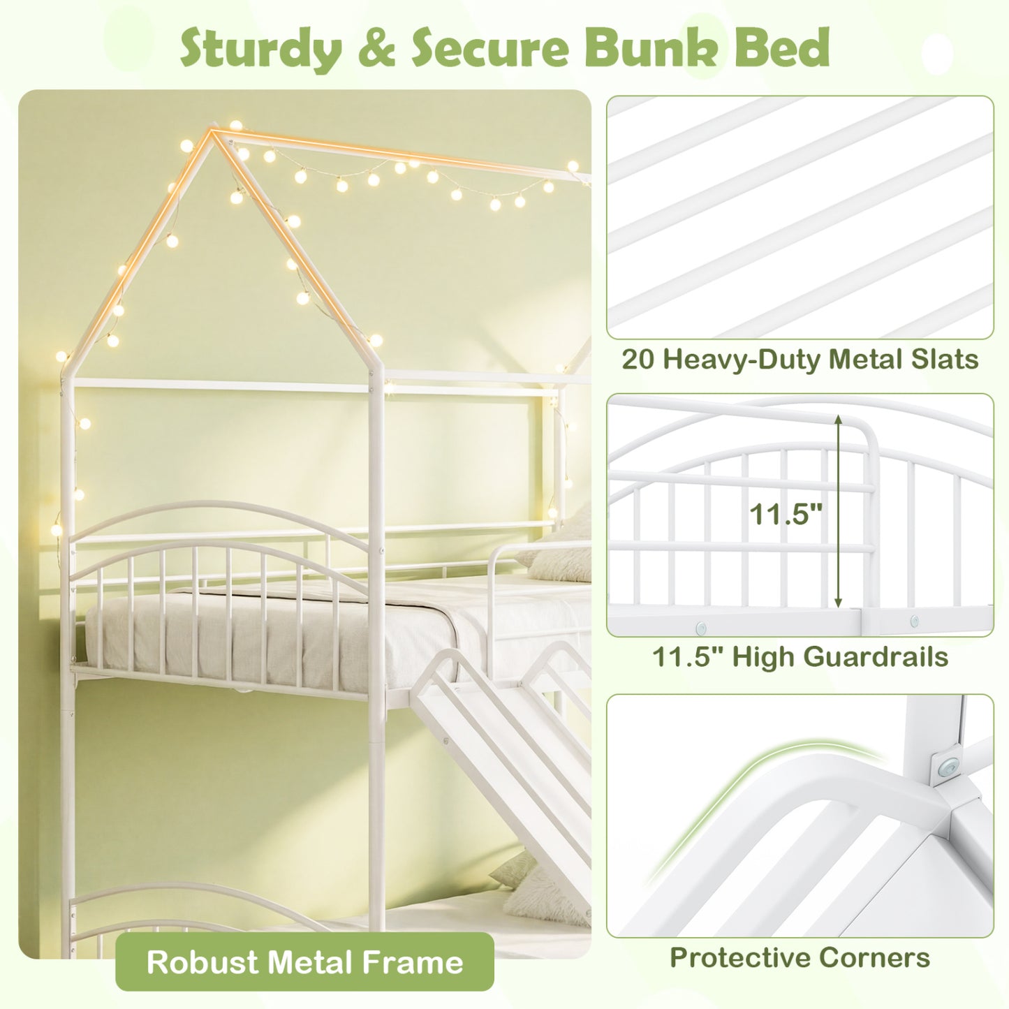 Twin Over Twin Bunk Bed with Metal Slats, White Bunk Bed Frame at Gallery Canada
