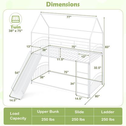 Twin Over Twin Bunk Bed with Metal Slats, White Bunk Bed Frame at Gallery Canada