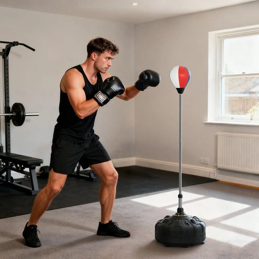 Reflex Bag, Speed Bag with Stand, 57.9"-65" Adjustable, Home Gym Boxing More-Strength Training Equipment Red, Blue, White, Black at Gallery Canada