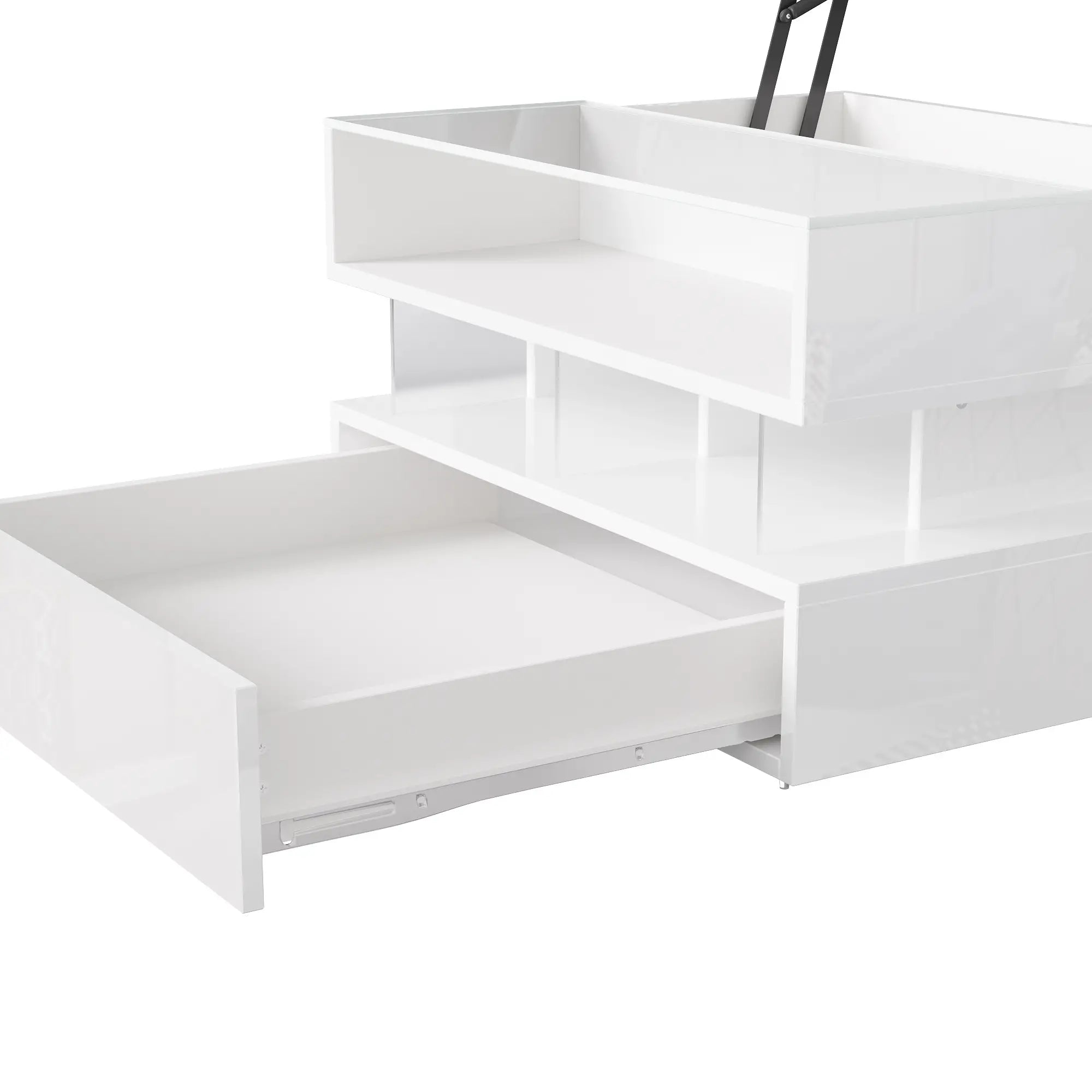 Glass Top LED Coffee Table, Storage Drawer, Adjustable Height, 26