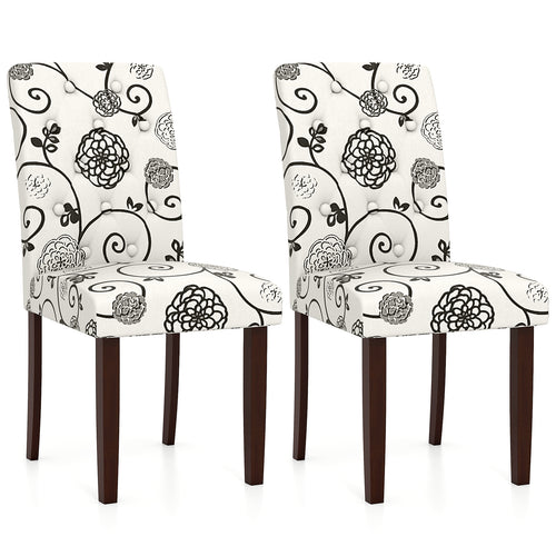 Button Tufted Fabric Upholstered Wooden Dining Chair Set, Beige