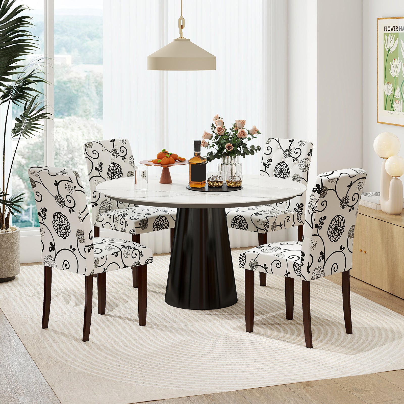 Button Tufted Fabric Upholstered Wooden Dining Chair Set of 2 with High Curved Back, Beige Dining Chairs at Gallery Canada