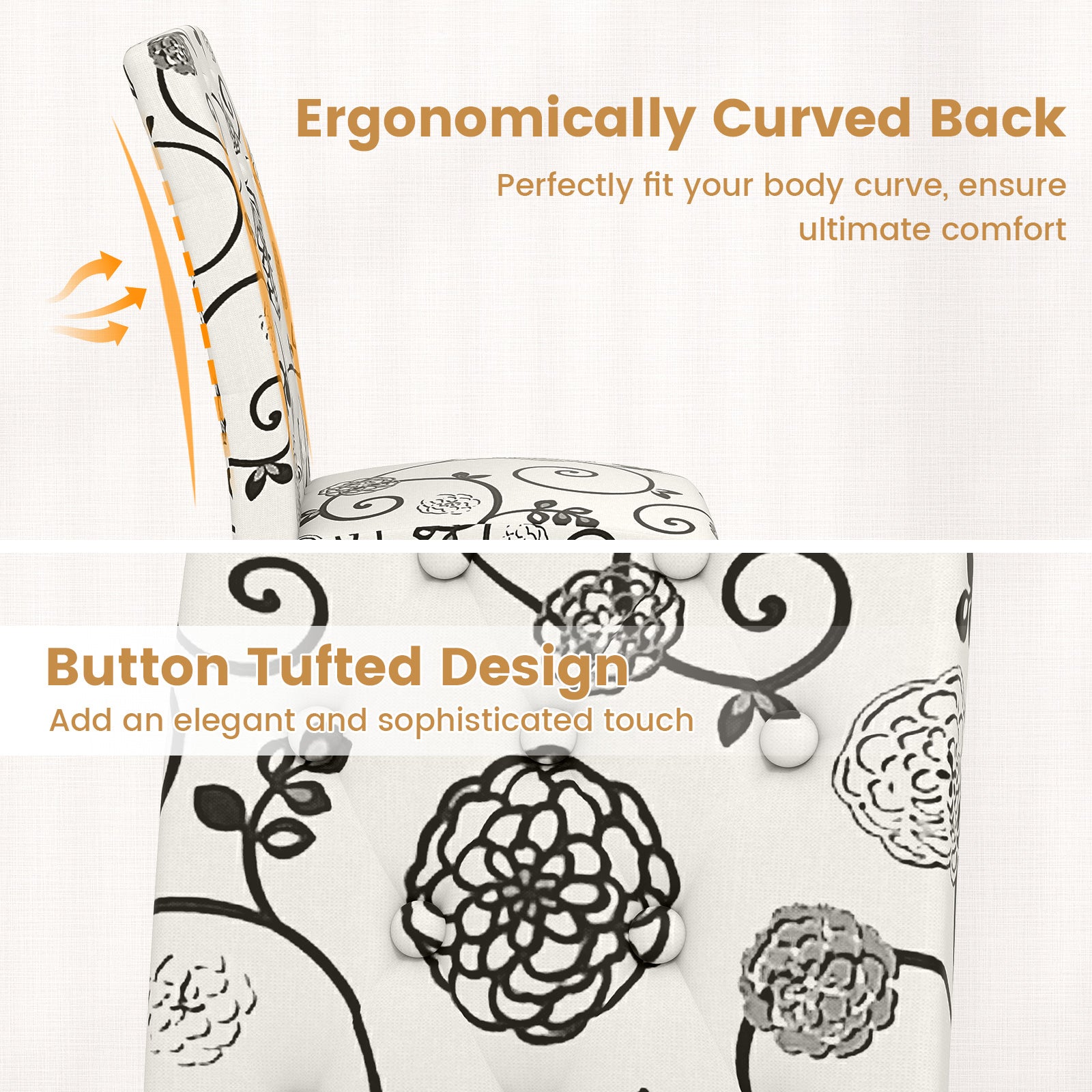 Button Tufted Fabric Upholstered Wooden Dining Chair Set of 2 with High Curved Back, Beige Dining Chairs at Gallery Canada