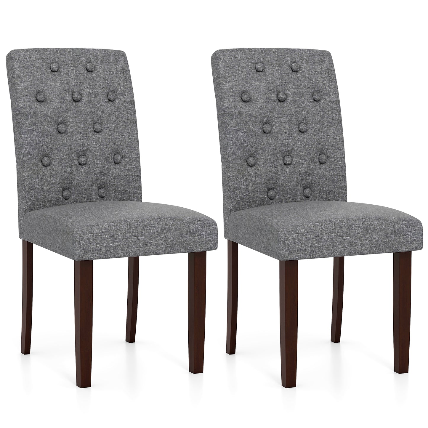 Button Tufted Fabric Upholstered Wooden Dining Chair Set of 2 with High Curved Back, Gray Dining Chairs at Gallery Canada