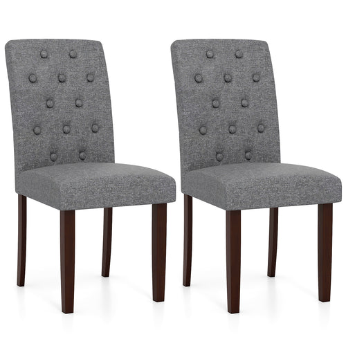 Button Tufted Fabric Wooden Dining Chair Set Of 2, Gray