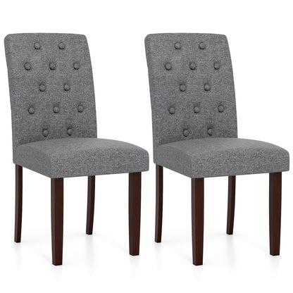 Button Tufted Fabric Upholstered Wooden Dining Chair Set of 2 with High Curved Back, Gray Dining Chairs Gray at Gallery Canada