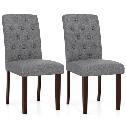 Button Tufted Fabric Upholstered Wooden Dining Chair Set of 2 with High Curved Back, Gray Dining Chairs Gray at Gallery Canada
