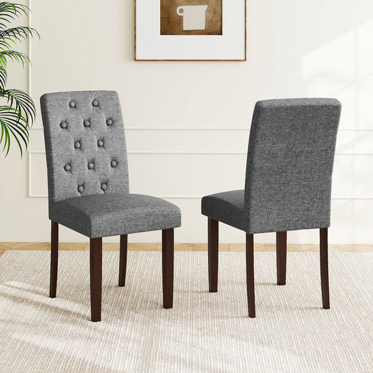 Button Tufted Fabric Upholstered Wooden Dining Chair Set of 2 with High Curved Back, Gray Dining Chairs Gray at Gallery Canada