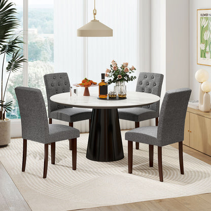 Button Tufted Fabric Upholstered Wooden Dining Chair Set of 2 with High Curved Back, Gray Dining Chairs at Gallery Canada