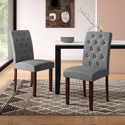 Button Tufted Fabric Upholstered Wooden Dining Chair Set of 2 with High Curved Back, Gray Dining Chairs at Gallery Canada