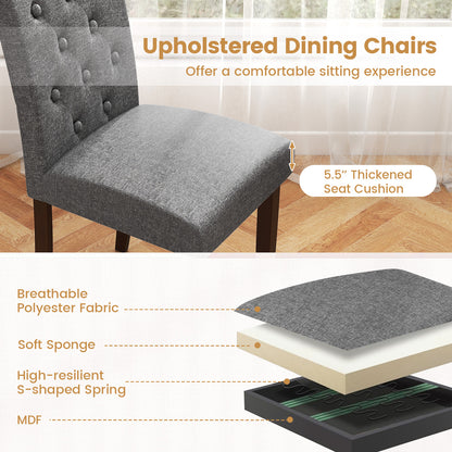 Button Tufted Fabric Upholstered Wooden Dining Chair Set of 2 with High Curved Back, Gray Dining Chairs at Gallery Canada