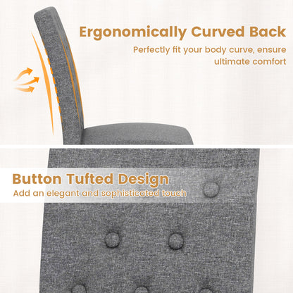 Button Tufted Fabric Upholstered Wooden Dining Chair Set of 2 with High Curved Back, Gray Dining Chairs at Gallery Canada