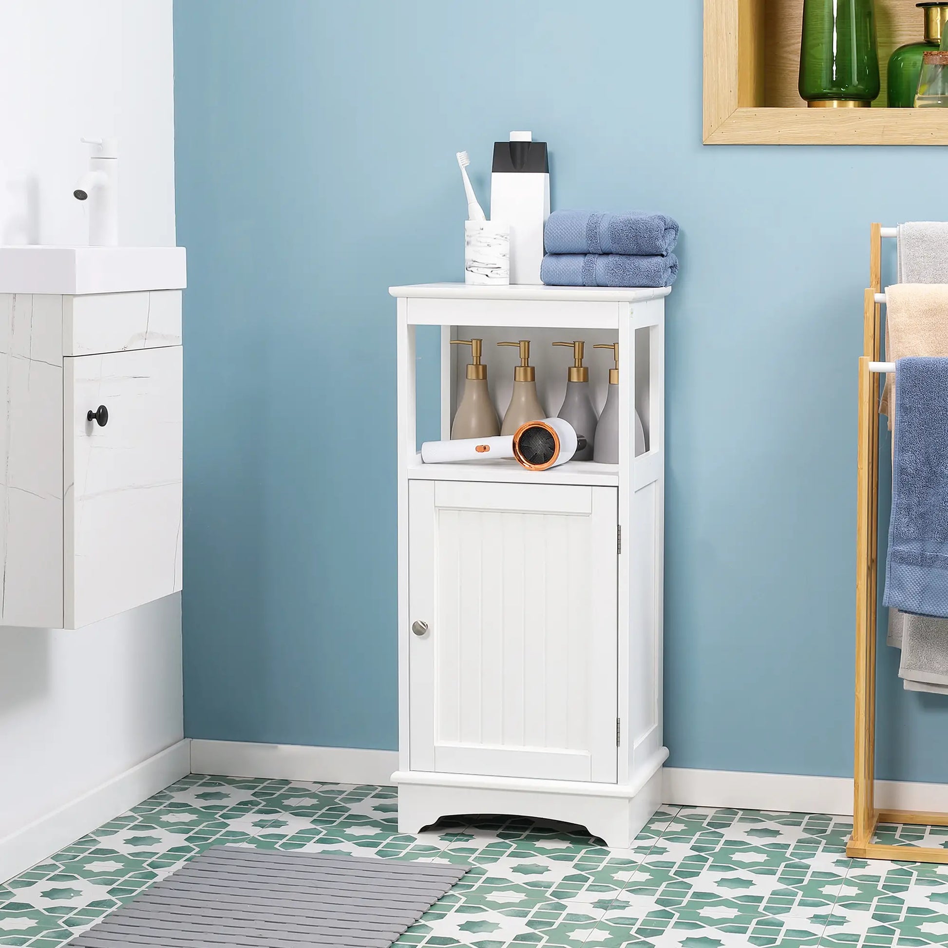 Modern Bathroom Floor Cabinet, Open Shelf, Freestanding Storage, White Bathroom Cabinets at Gallery Canada