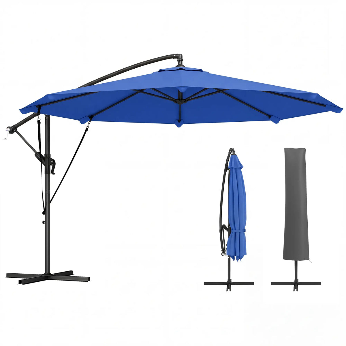 10FT Cantilever Patio Umbrella, With Cover And Wind Ropes, Navy Blue Offset Cantilever Umbrellas Navy Blue, Black at Gallery Canada