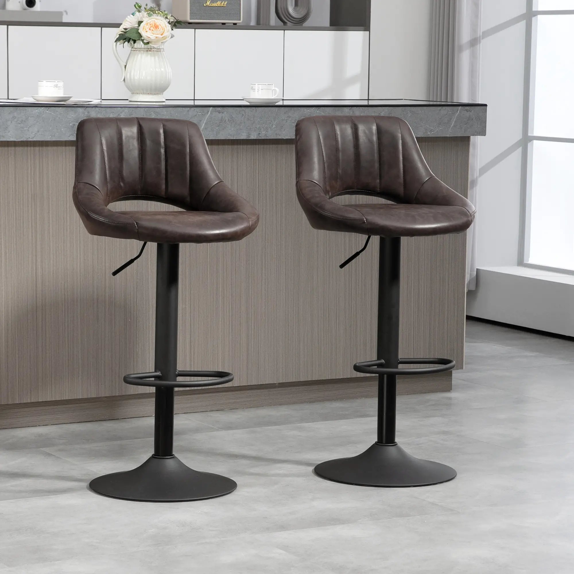 Swivel Bar Stools Set of 2, Faux Leather, Counter Height, Round Metal Base Bar Stools at Gallery Canada