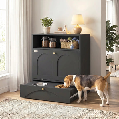 Dog Feeding Station, Food Storage Cabinet, 2 Elevated Bowls, Black Dog Bowls at Gallery Canada