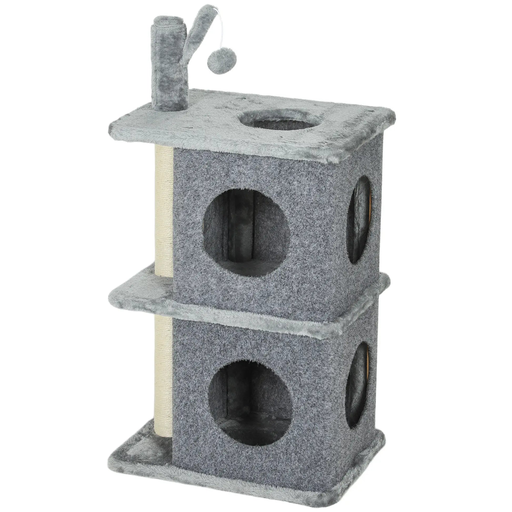 31.5" Cat Tree, Multi-Level Tower with 2 Condos, Soft Plush Perches, Grey Cat Trees Grey, Beige at Gallery Canada