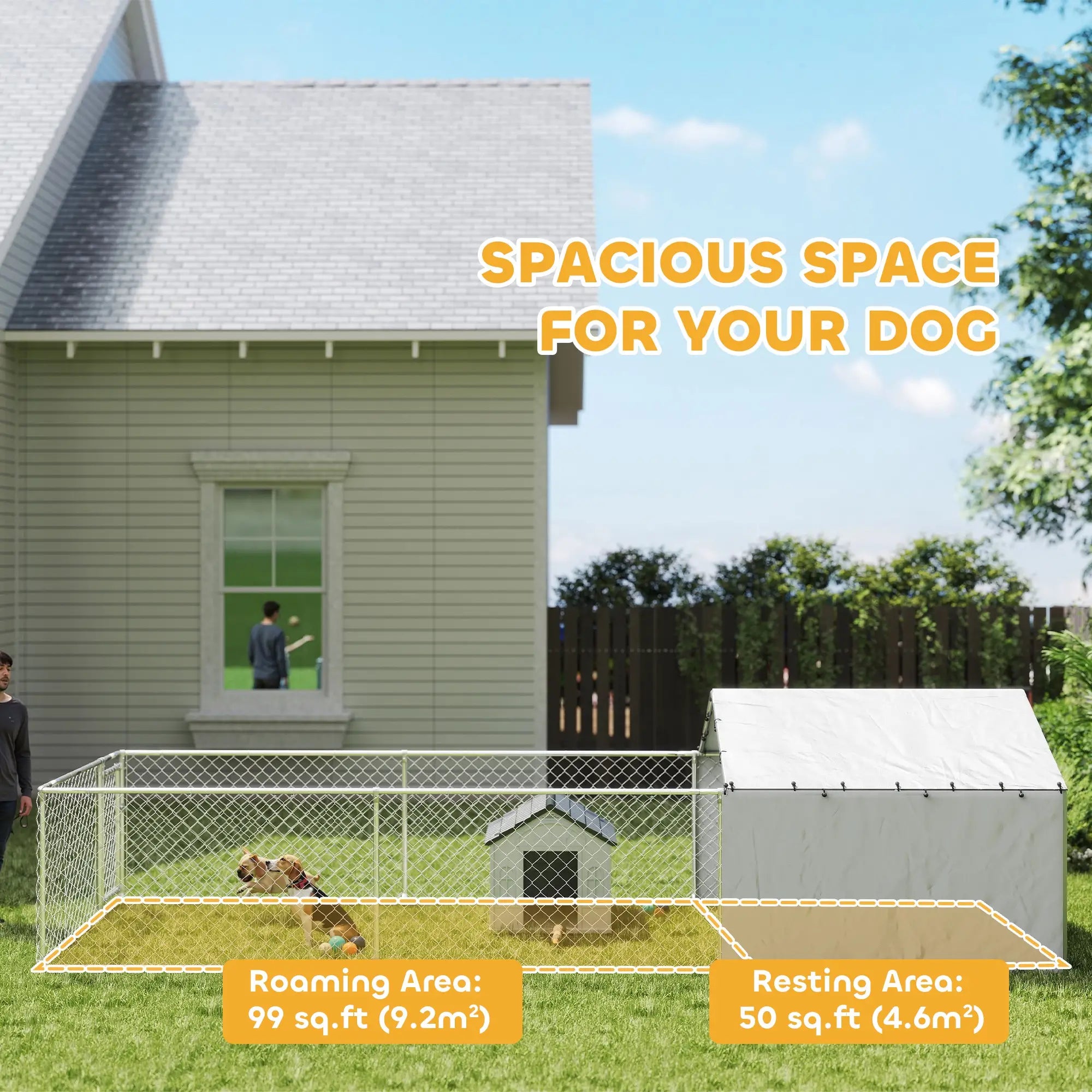 Galvanized Steel Dog Kennel, Outdoor, Waterproof UV-Resistant Cover, 19.7' x 7.5' x 4.9' Houses, Kennels & Pens at Gallery Canada