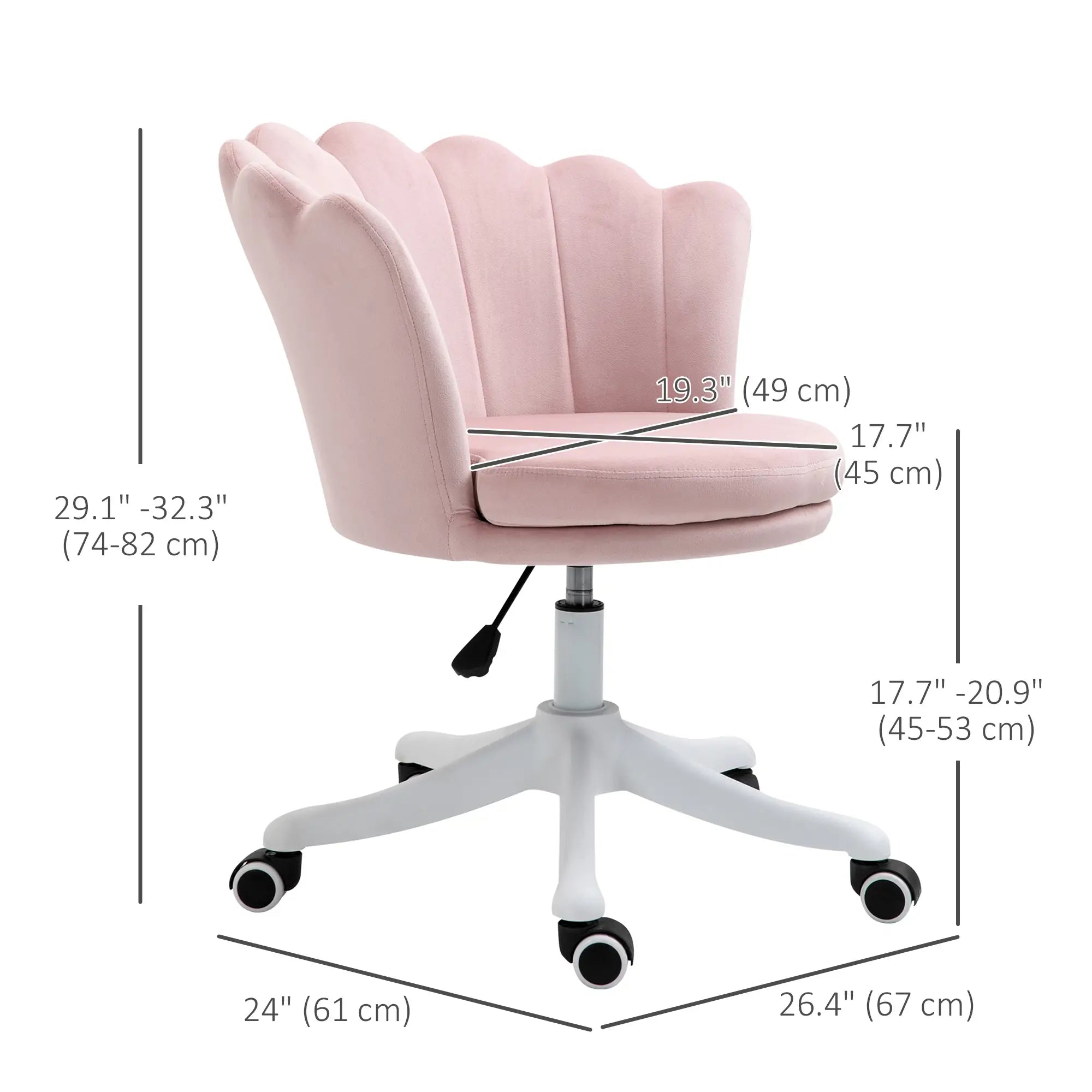 Adjustable Height Study Chair, Mid Back Velvet, Swivel Wheels, Pink Task Chairs at Gallery Canada