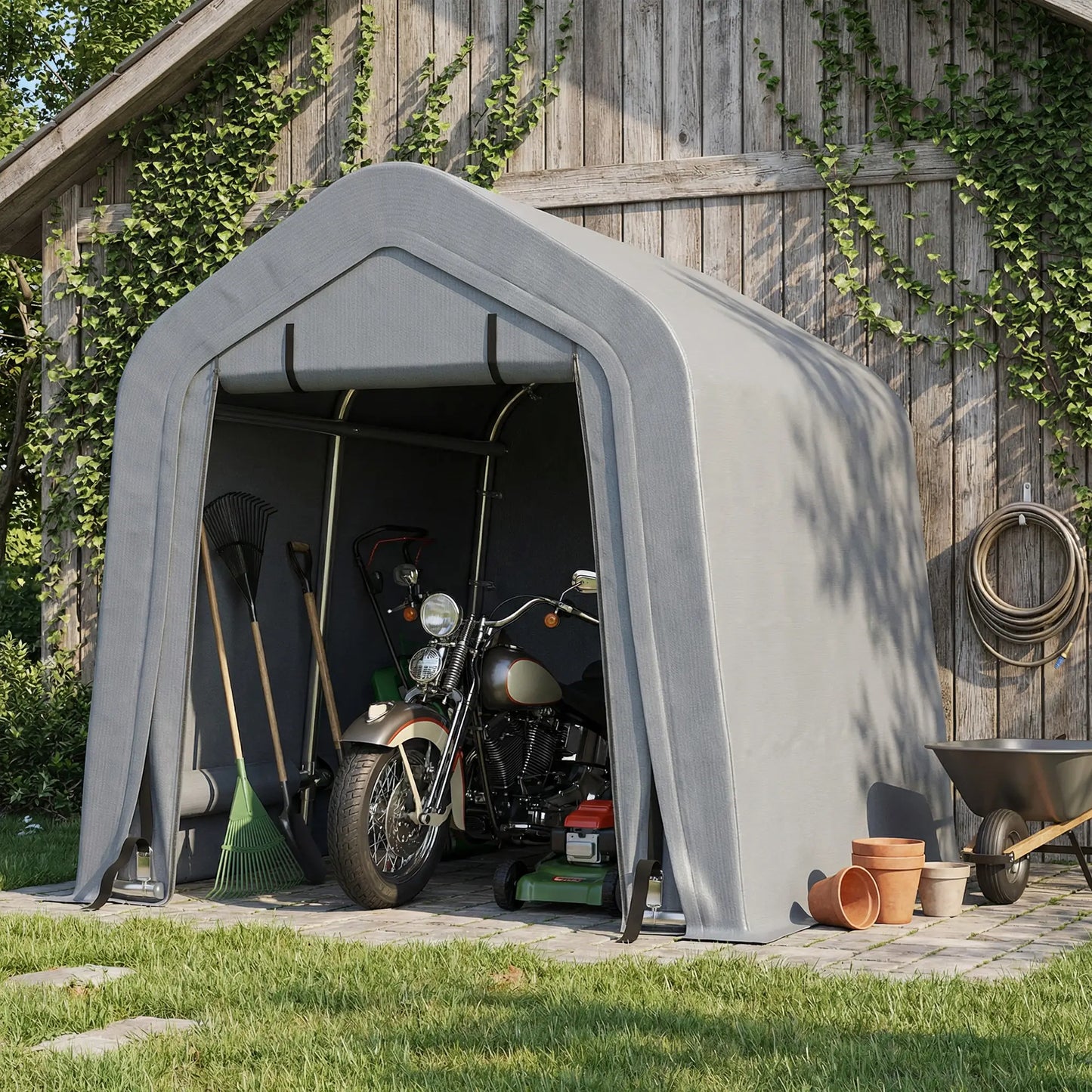 8' x 6' Carport, Sidewalls Roll-Up Door, Outdoor Storage Shelter, Dark Grey Car Shelters at Gallery Canada