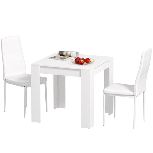 Square Dining Table Set for 2, PU Leather Chairs, White