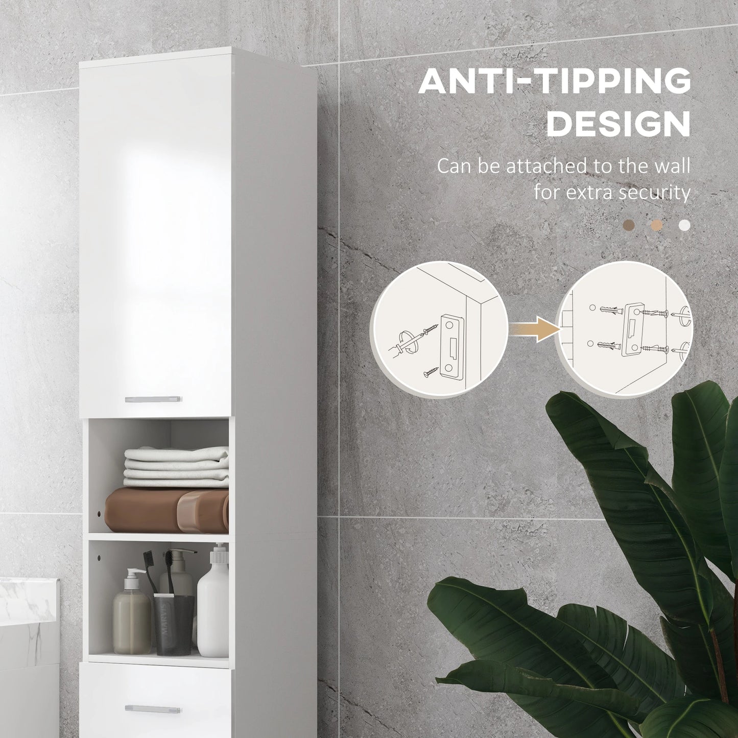 71" Tall Bathroom Storage Cabinet, Linen Tower with Drawer, Open Shelves, White Bathroom Cabinets at Gallery Canada