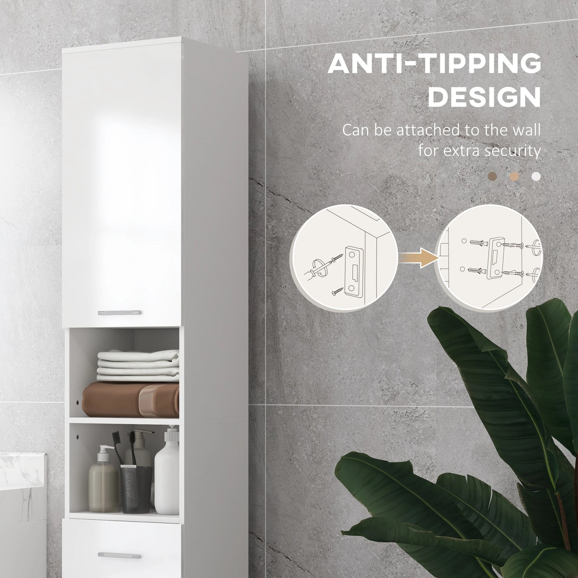 71" Tall Bathroom Storage Cabinet, Linen Tower with Drawer, Open Shelves, White Bathroom Cabinets at Gallery Canada