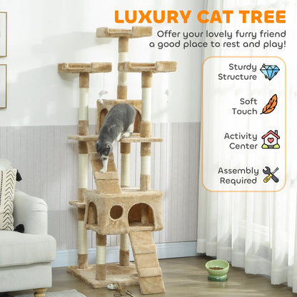 68-Inch Multi-Level Cat Scratching Tree, Light Brown Multi-Level Cat Towers at Gallery Canada